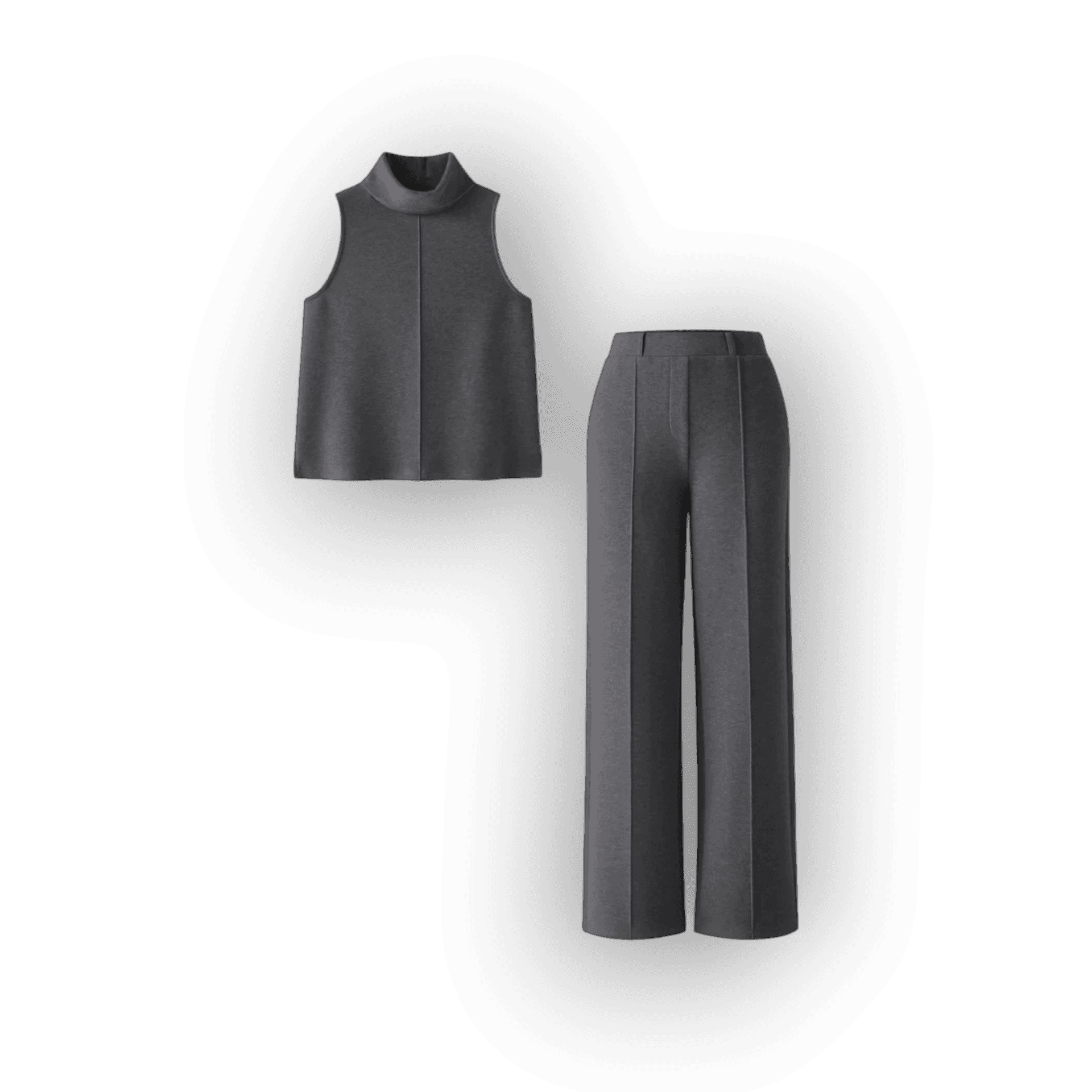 Grey knit top and matching wide-leg trousers